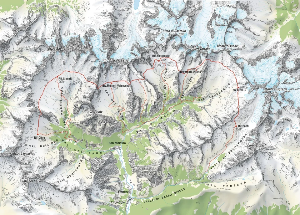 Cartina geografica della zona della Val Masino 